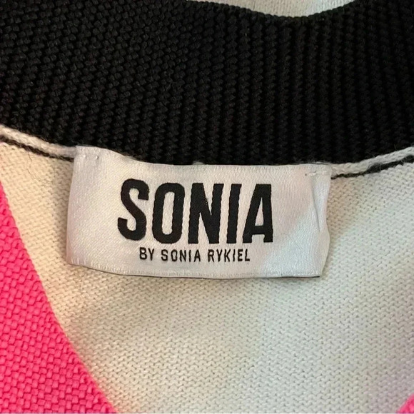 SONIA by Sonia Rykiel Small Argyle Print In Green And Pink Collar Sweater - Picture 8 of 8